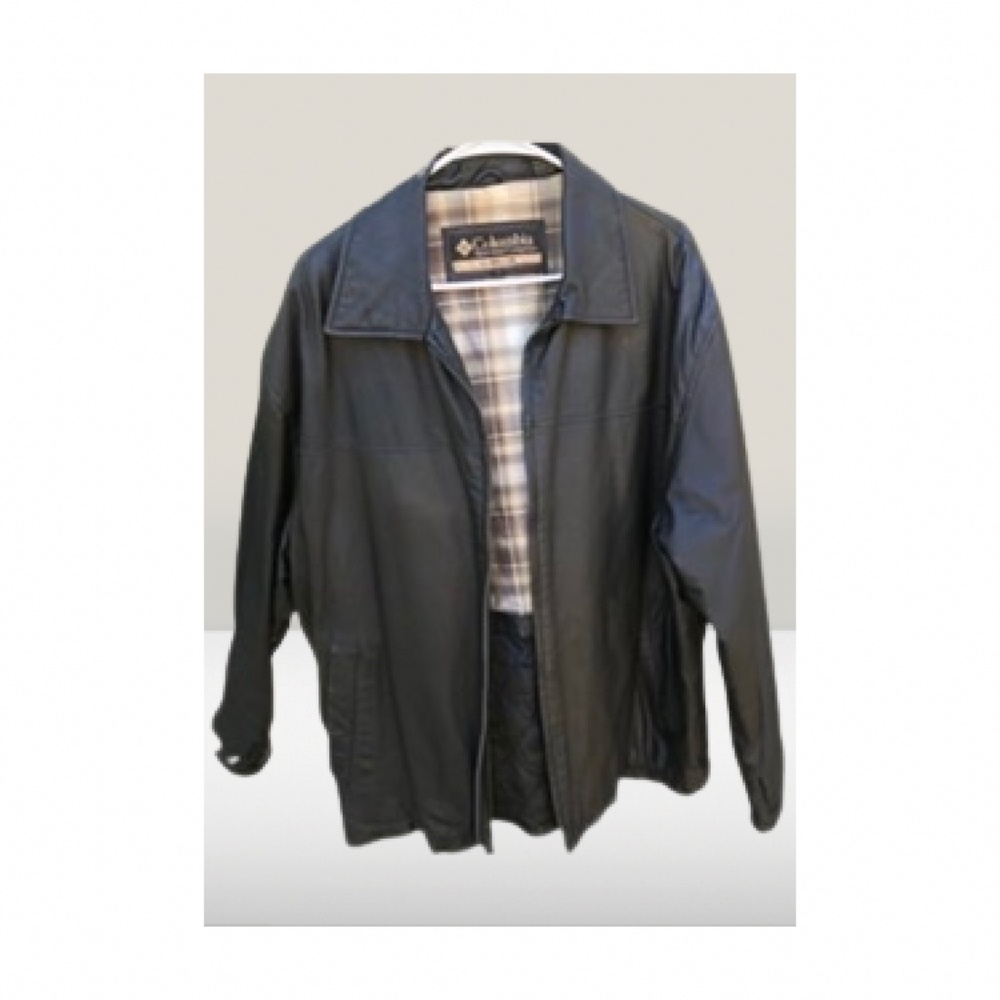 👀 Men Columbia Black Leather Jacket/Coat Size Large.Excellent Condition